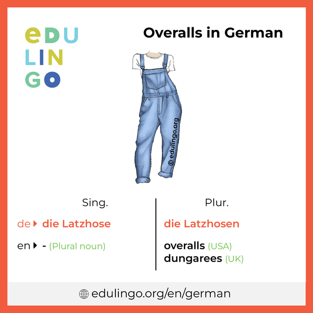 Overalls in German vocabulary picture with singular and plural for download and printing