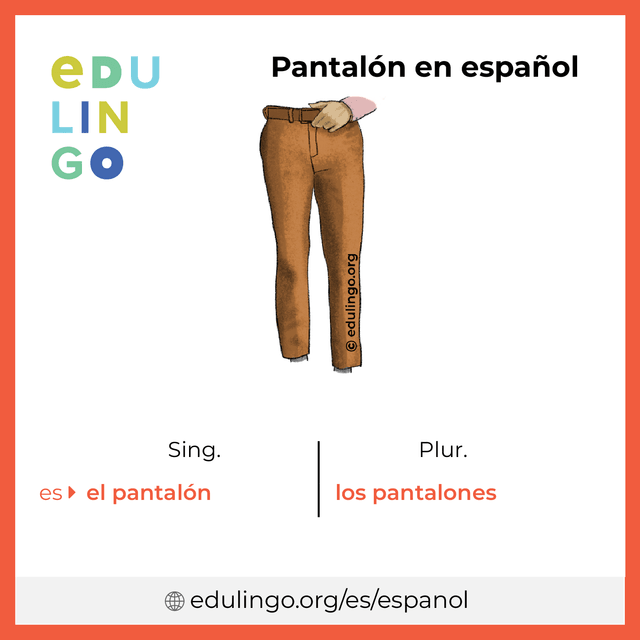 Imagen de vocabulario Pantalón en español con singular y plural para descargar e imprimir