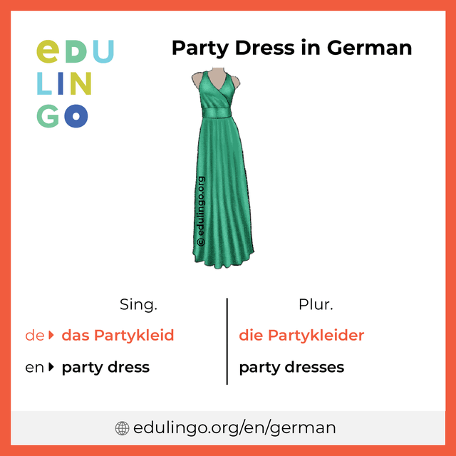 Party Dress in German vocabulary picture with singular and plural for download and printing