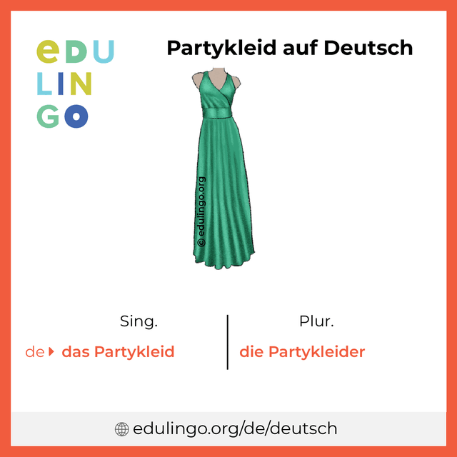 Partykleid auf Deutsch Vokabelbild mit Singular und Plural zum Herunterladen und Ausdrucken