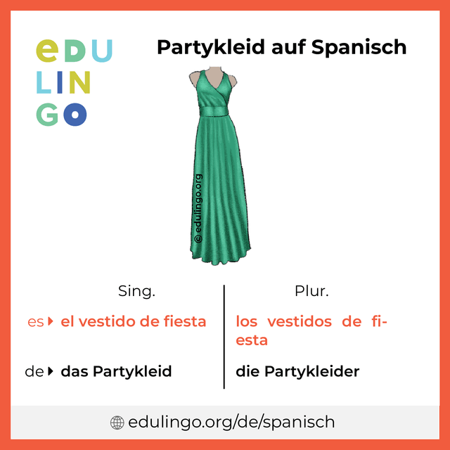 Partykleid auf Spanisch Vokabelbild mit Singular und Plural zum Herunterladen und Ausdrucken