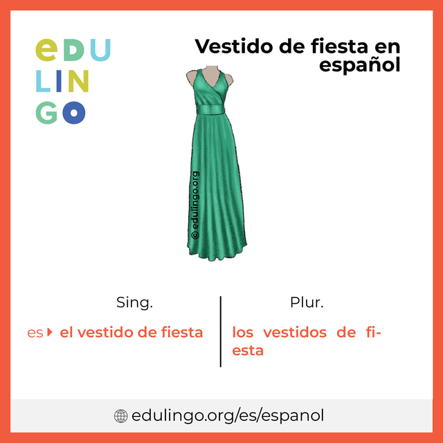 Imagen de vocabulario Vestido de fiesta en español con singular y plural para descargar e imprimir