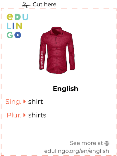 Shirt in English vocabulary flashcard for printing, practicing and learning