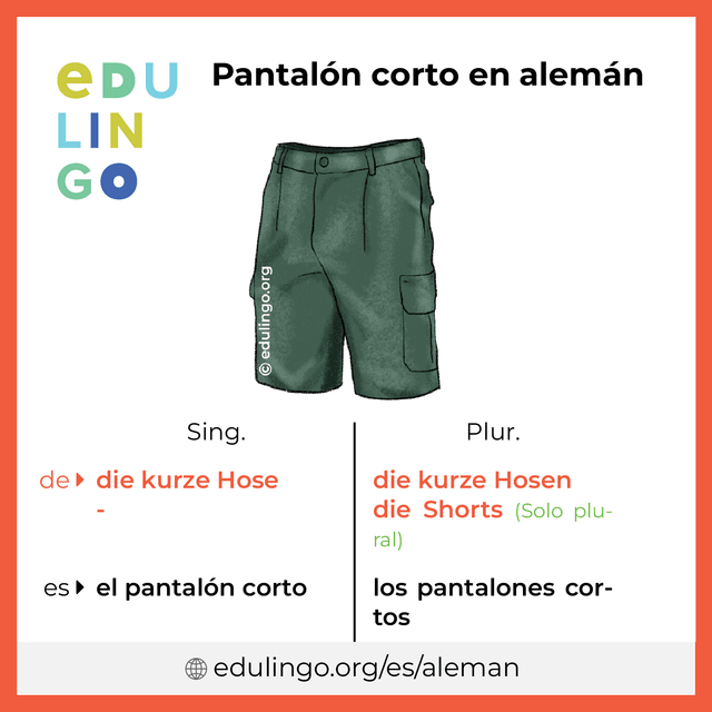 Imagen de vocabulario Pantalón corto en alemán con singular y plural para descargar e imprimir