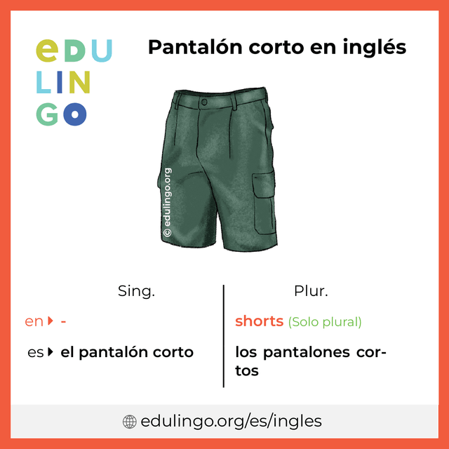 Imagen de vocabulario Pantalón corto en inglés con singular y plural para descargar e imprimir