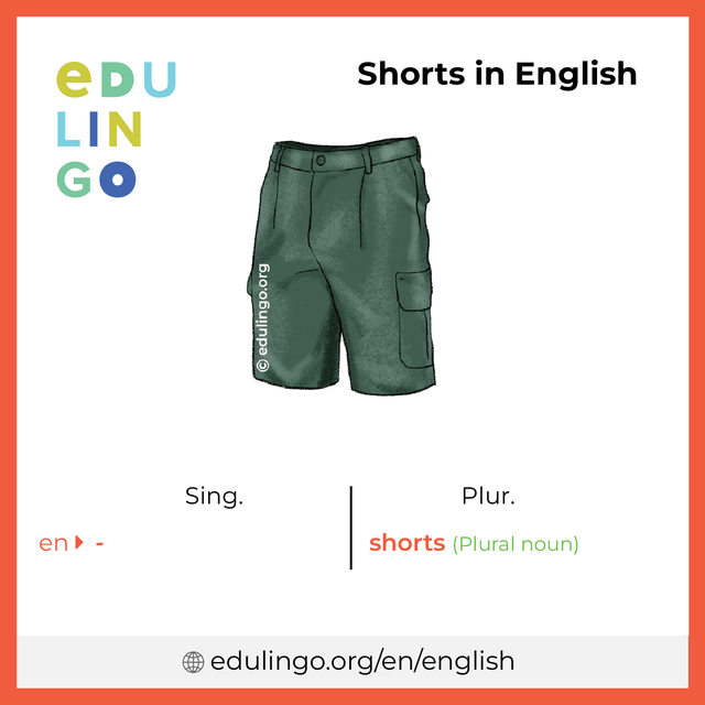 Shorts in English vocabulary picture with singular and plural for download and printing