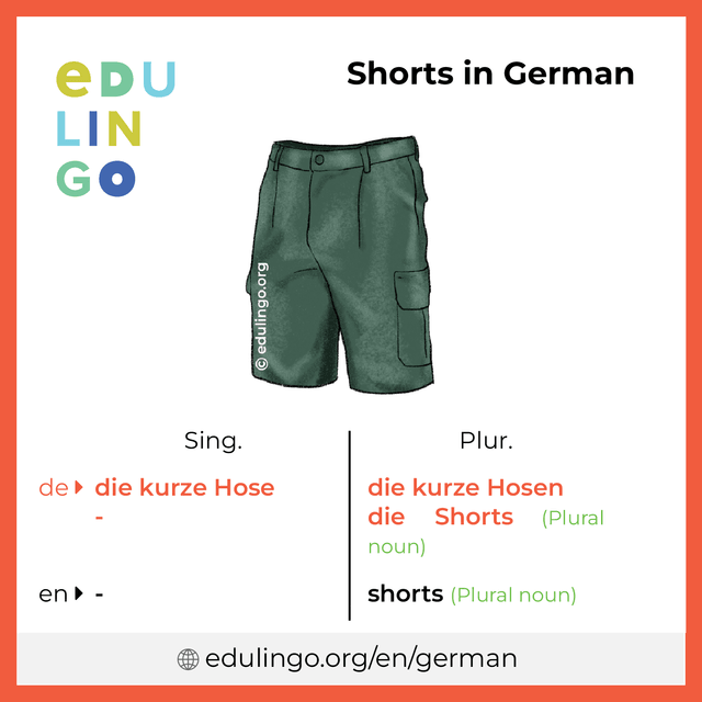 Shorts in German vocabulary picture with singular and plural for download and printing