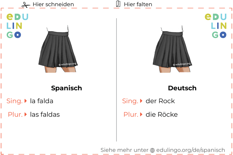 Rock auf Spanisch Vokabelkartei zum Ausdrucken, Üben und Lernen
