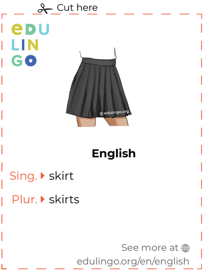 Skirt in English vocabulary flashcard for printing, practicing and learning