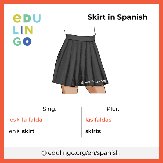 Skirt in Spanish vocabulary picture with singular and plural for download and printing
