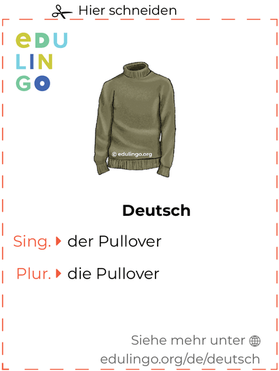 Pullover auf Deutsch Vokabelkartei zum Ausdrucken, Üben und Lernen
