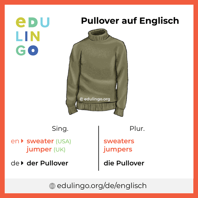 Pullover auf Englisch Vokabelbild mit Singular und Plural zum Herunterladen und Ausdrucken