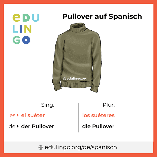 Pullover auf Spanisch Vokabelbild mit Singular und Plural zum Herunterladen und Ausdrucken