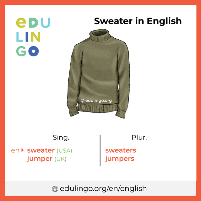 Sweater in English vocabulary picture with singular and plural for download and printing