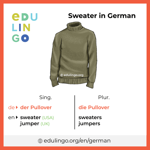 Sweater in German vocabulary picture with singular and plural for download and printing