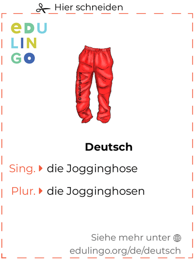 Jogginghose auf Deutsch Vokabelkartei zum Ausdrucken, Üben und Lernen