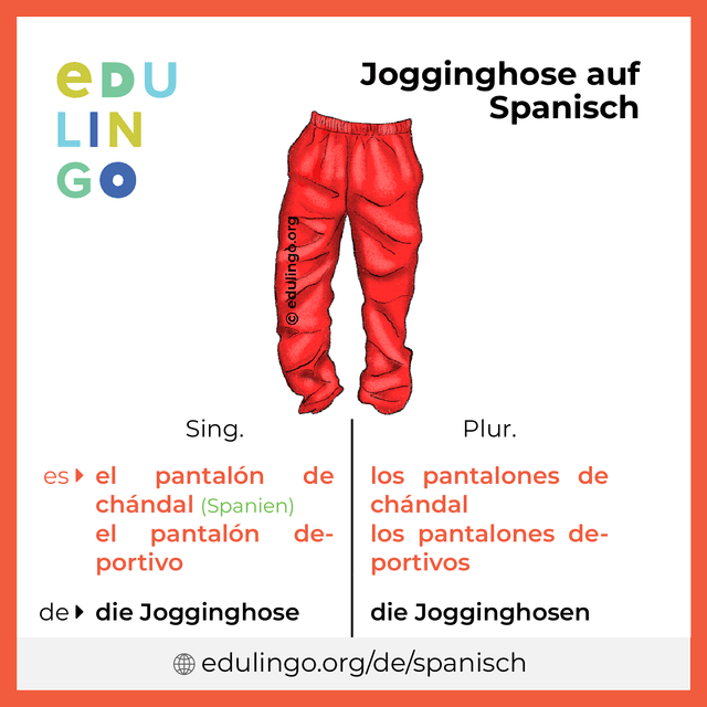 Jogginghose auf Spanisch Vokabelbild mit Singular und Plural zum Herunterladen und Ausdrucken