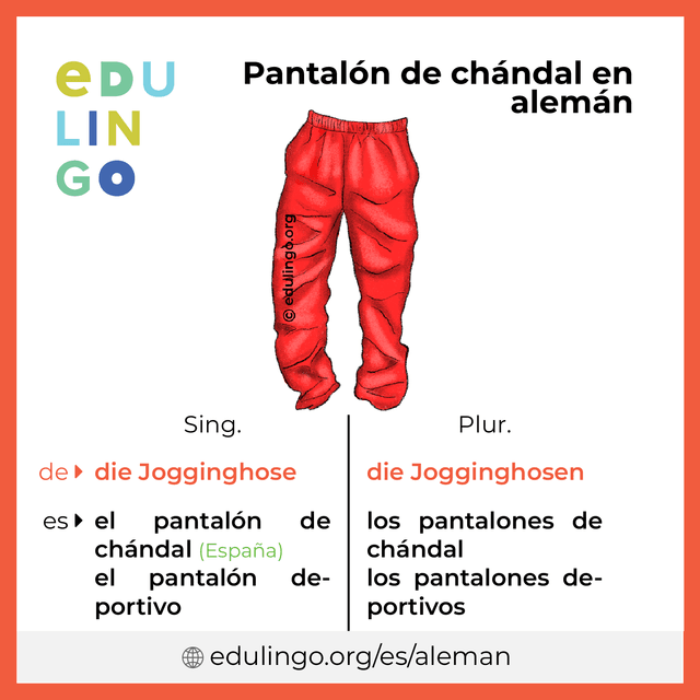 Imagen de vocabulario Pantalón de chándal en alemán con singular y plural para descargar e imprimir