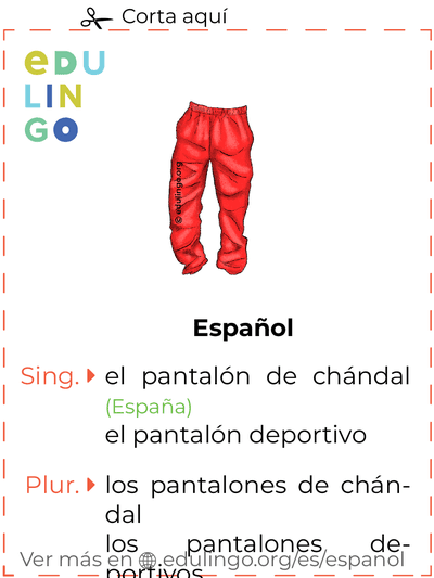Ficha de Vocabulario Pantalón de chándal en español para imprimir, practicar y aprender