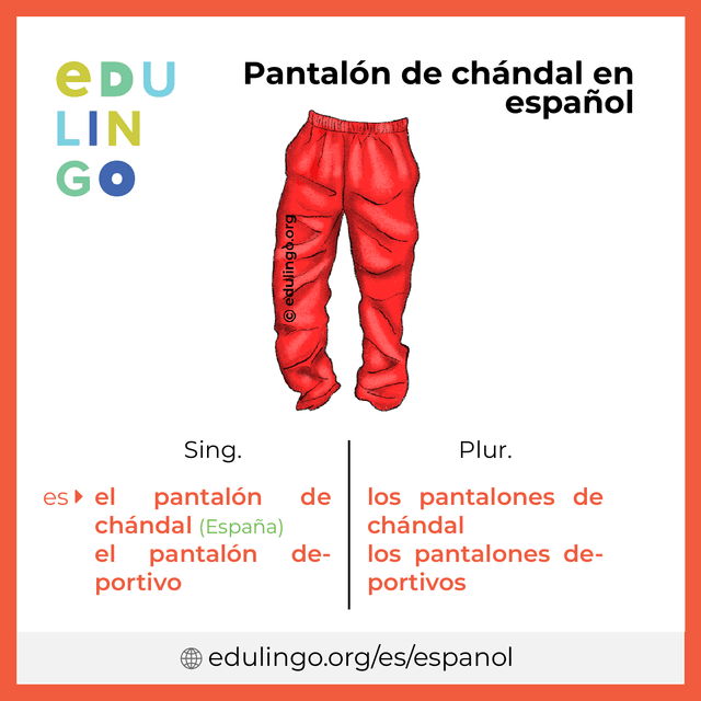 Imagen de vocabulario Pantalón de chándal en español con singular y plural para descargar e imprimir