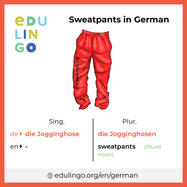 Sweatpants in German vocabulary picture with singular and plural for download and printing