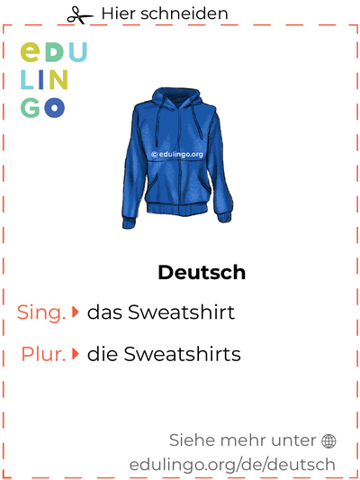 Sweatshirt auf Deutsch Vokabelkartei zum Ausdrucken, Üben und Lernen