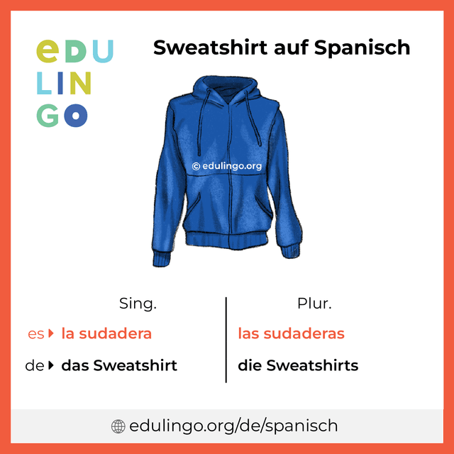 Sweatshirt auf Spanisch Vokabelbild mit Singular und Plural zum Herunterladen und Ausdrucken