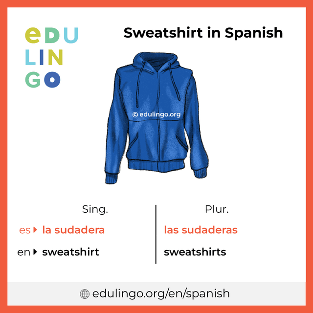 Sweatshirt in Spanish vocabulary picture with singular and plural for download and printing