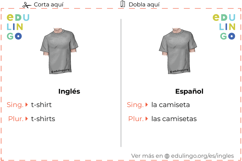 Ficha de Vocabulario Camiseta en inglés para imprimir, practicar y aprender
