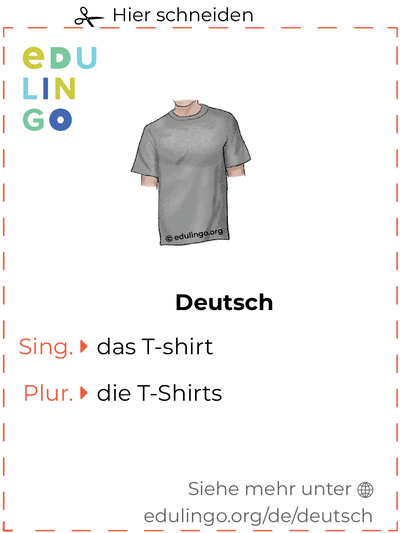 T-shirt auf Deutsch Vokabelkartei zum Ausdrucken, Üben und Lernen