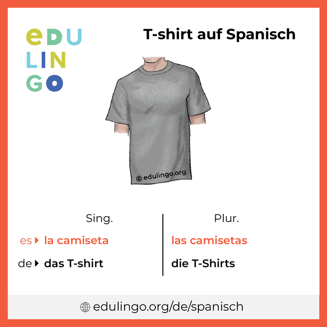 T-shirt auf Spanisch Vokabelbild mit Singular und Plural zum Herunterladen und Ausdrucken