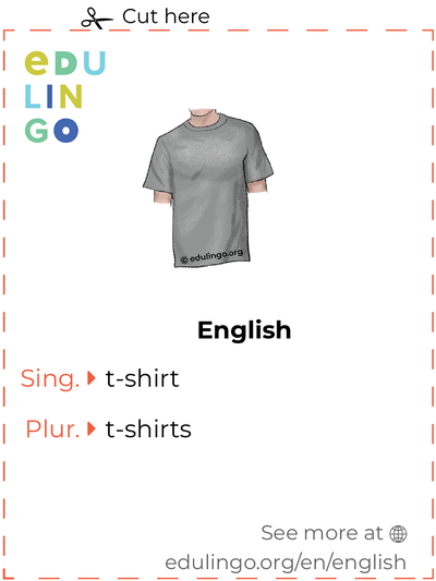 T-Shirt in English vocabulary flashcard for printing, practicing and learning