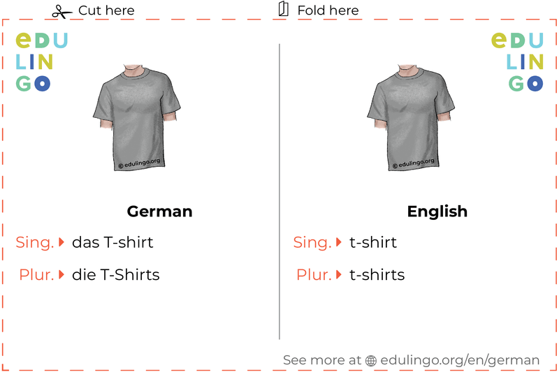 T-Shirt in German vocabulary flashcard for printing, practicing and learning