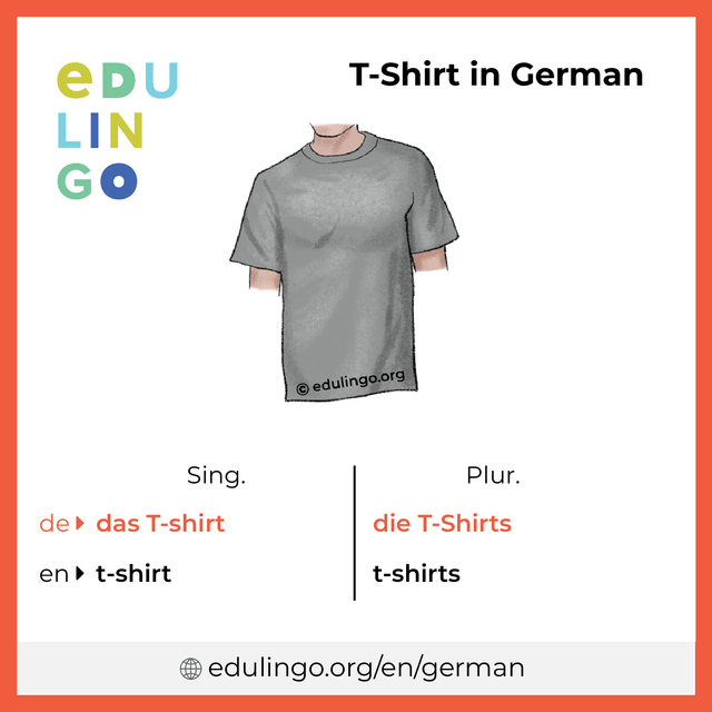 T-Shirt in German vocabulary picture with singular and plural for download and printing