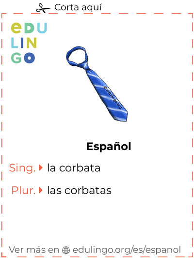 Ficha de Vocabulario Corbata en español para imprimir, practicar y aprender