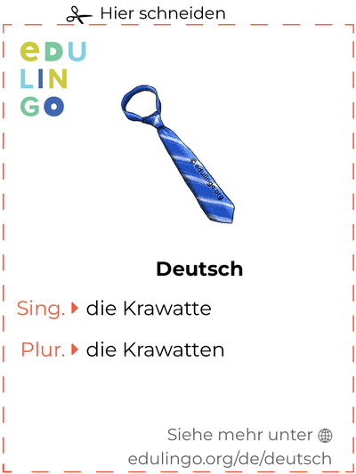 Krawatte auf Deutsch Vokabelkartei zum Ausdrucken, Üben und Lernen