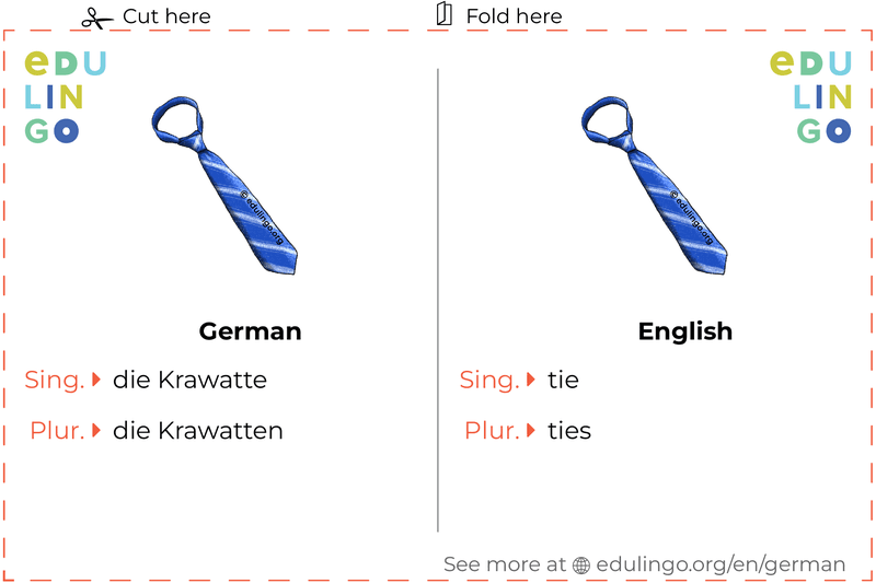 Tie in German vocabulary flashcard for printing, practicing and learning