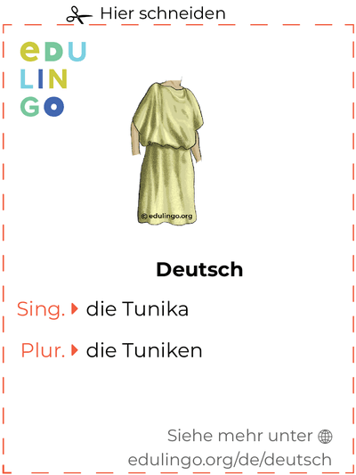 Tunika auf Deutsch Vokabelkartei zum Ausdrucken, Üben und Lernen