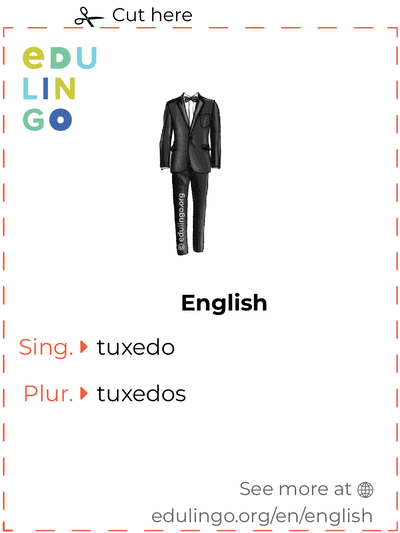 Tuxedo in English vocabulary flashcard for printing, practicing and learning