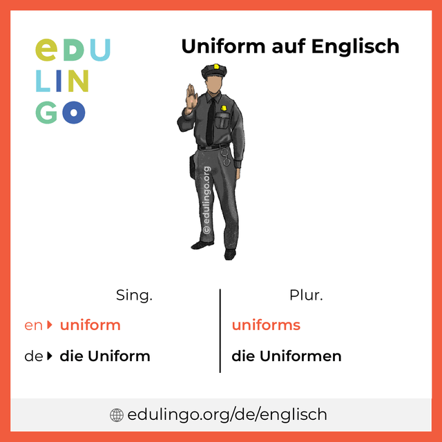 Uniform auf Englisch Vokabelbild mit Singular und Plural zum Herunterladen und Ausdrucken