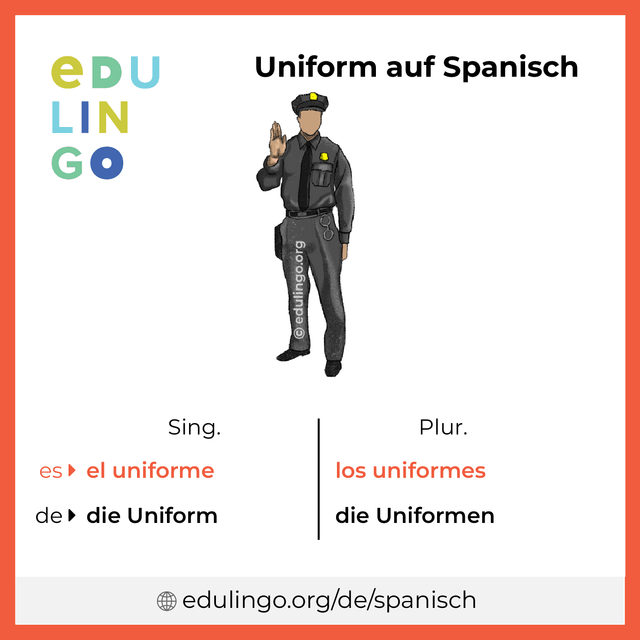 Uniform auf Spanisch Vokabelbild mit Singular und Plural zum Herunterladen und Ausdrucken