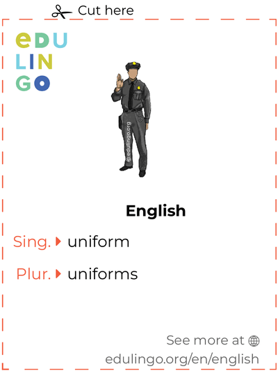 Uniform in English vocabulary flashcard for printing, practicing and learning
