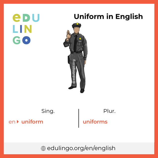 Uniform in English vocabulary picture with singular and plural for download and printing