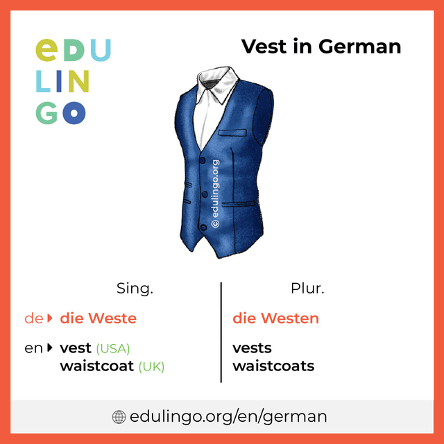 Vest in German vocabulary picture with singular and plural for download and printing