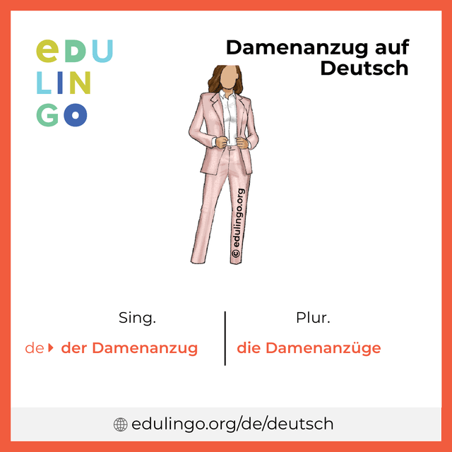 Damenanzug auf Deutsch Vokabelbild mit Singular und Plural zum Herunterladen und Ausdrucken