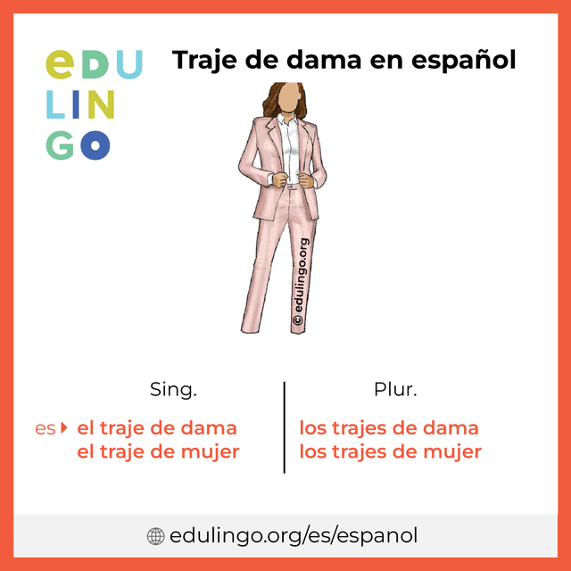 Imagen de vocabulario Traje de dama en español con singular y plural para descargar e imprimir