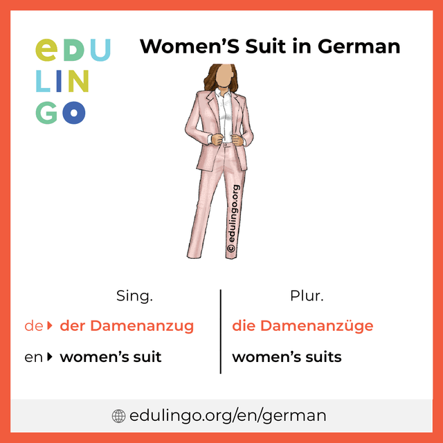Women'S Suit in German vocabulary picture with singular and plural for download and printing