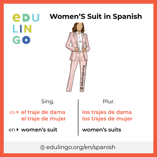 Women'S Suit in Spanish vocabulary picture with singular and plural for download and printing