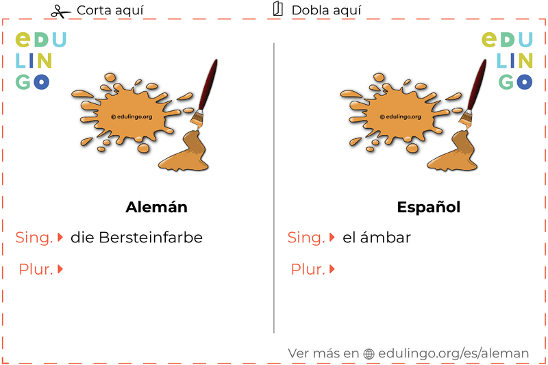 Ficha de Vocabulario Ámbar en alemán para imprimir, practicar y aprender