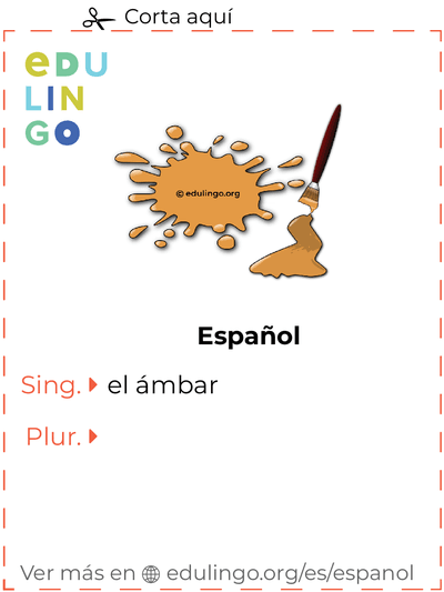 Ficha de Vocabulario Ámbar en español para imprimir, practicar y aprender